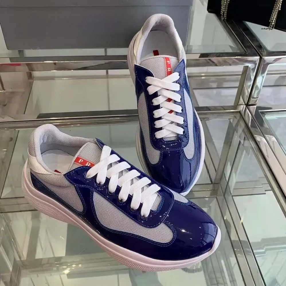 Prada America's Cup Patent Leather Patchwork Sneakers for Unisex Prada America's Cup Patent Leather Patchwork Sneakers for Unisex