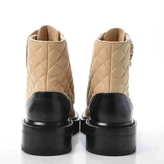 Calfskin Quilted Lace Up Combat Boots