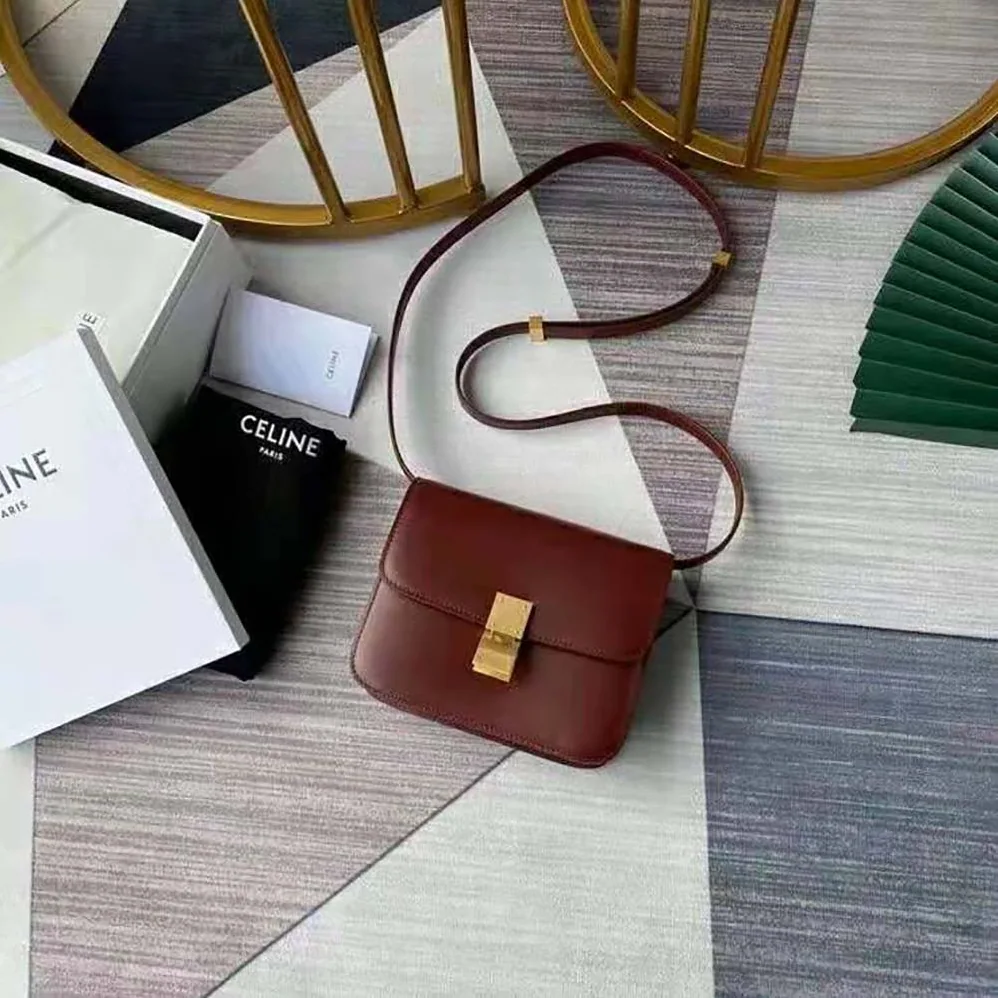 Celine Teen Classic Bag in Box Calfskin for Women in Maroon