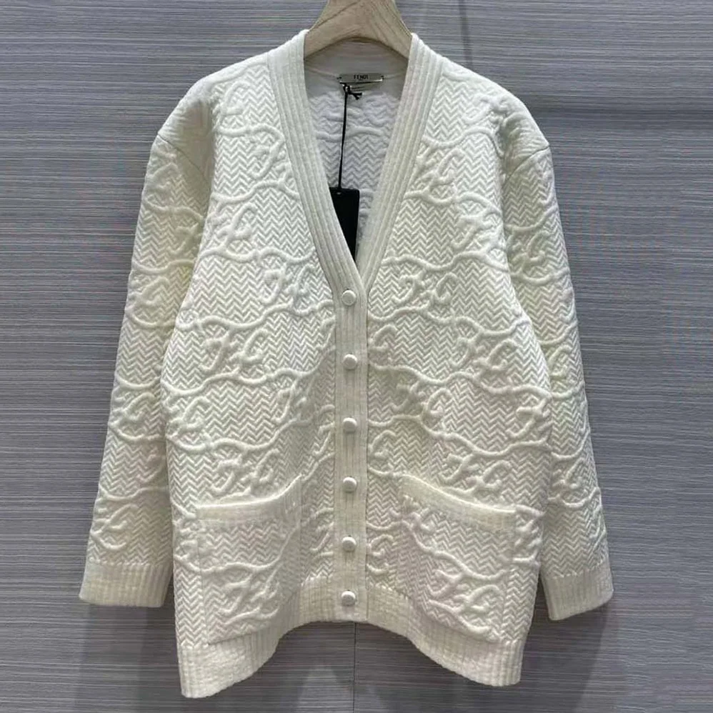 Fendi Cardigan White Wool and Cashmere Cardigan for Women Fendi Cardigan White Wool and Cashmere Cardigan for Women