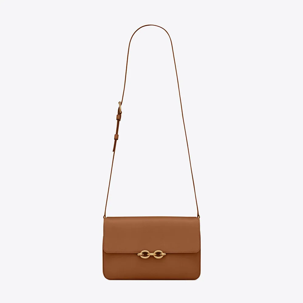 Saint Laurent YSL LE Maillon Satchel in Smooth Leather for Women in Brown