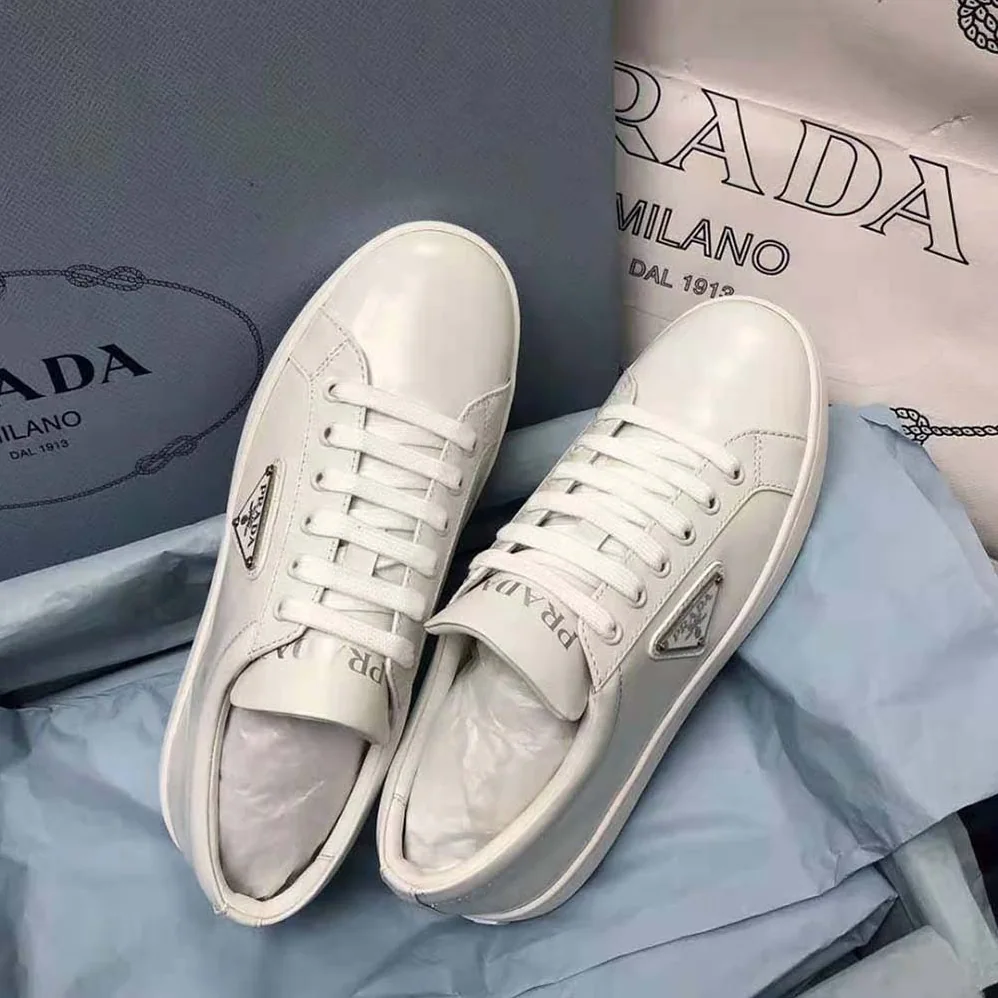 Prada Brushed Leather Sneakers for Men in White Prada Brushed Leather Sneakers for Men in White