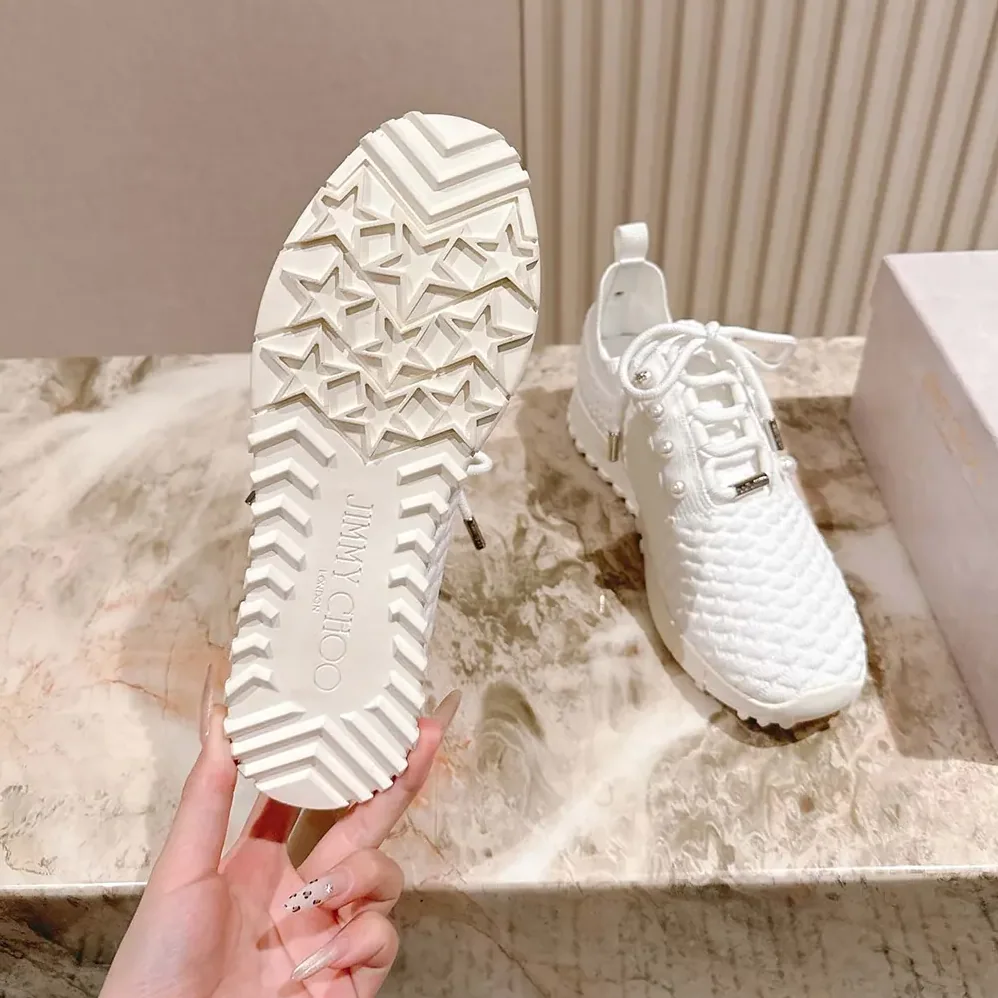 Jimmy Choo Veles White Textured Knit Trainers for Women Jimmy Choo Veles White Textured Knit Trainers for Women