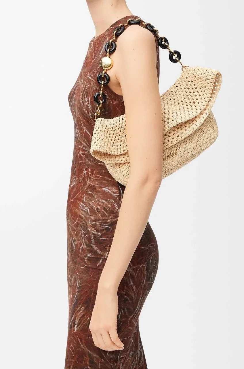 Loewe Ola Medium Shoulder Bag / Natural Raffia Gold Hardware 1AP22P22X05 Loewe Ola Medium Shoulder Bag / Natural Raffia Gold Hardware 1AP22P22X05