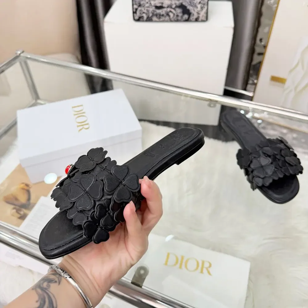 Dior Bloom Slide Black Dior Clover Embroidered Lambskin for Women