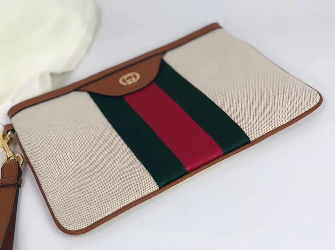 Gucci Vintage Canvas Pouch Beige Green Red Stripe , Pouch / for Men