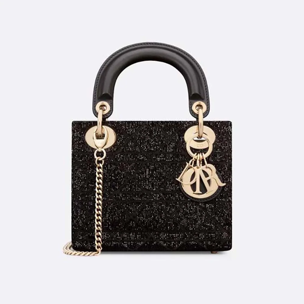 Dior Mini Lady D-joy Bag Black Cannage Cotton with Micropearl Embroidery for Women Dior Mini Lady D-joy Bag Black Cannage Cotton with Micropearl Embroidery for Women
