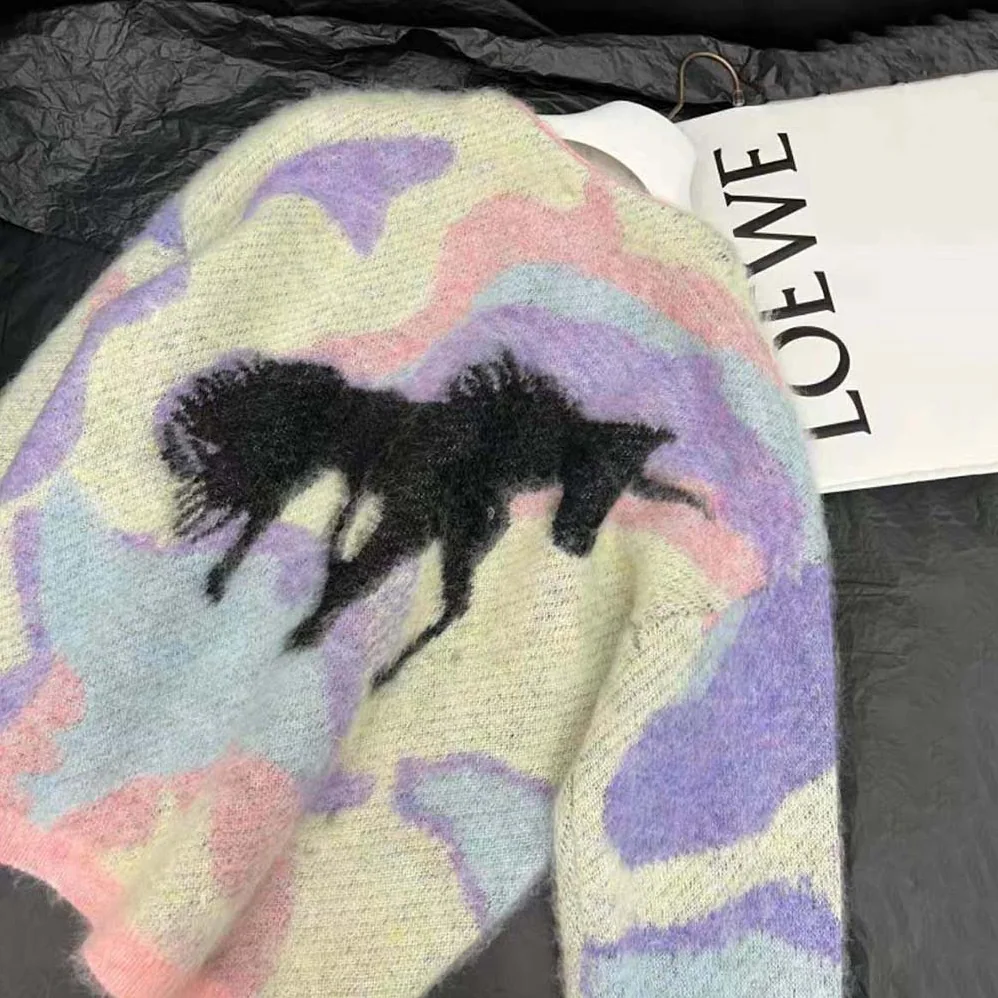 Loewe Unicorn Jacquard Cardigan in Mohair for Women in Purple Loewe Unicorn Jacquard Cardigan in Mohair for Women in Purple