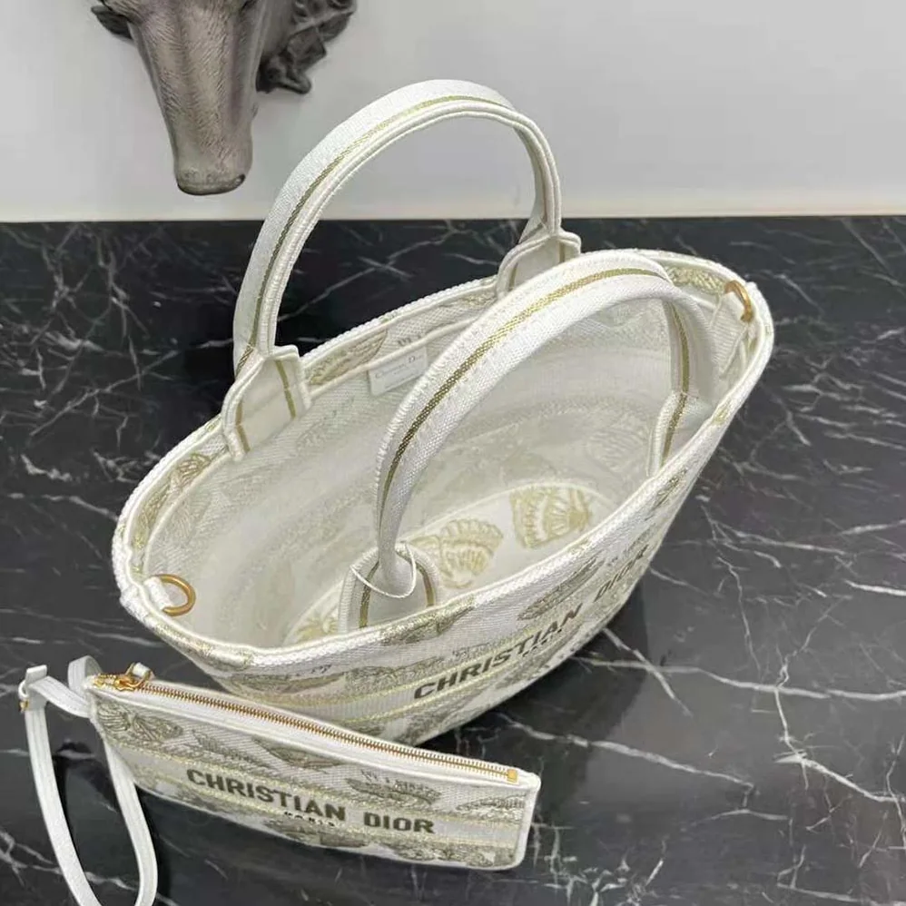 Dior Hat Basket Bag White and Gold-tone Gradient Butterflies Embroidery for Women Dior Hat Basket Bag White and Gold-tone Gradient Butterflies Embroidery for Women