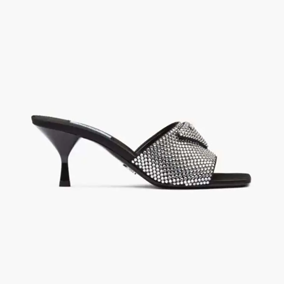 Prada Satin Sandals with Crystals for Women in Silver Prada Satin Sandals with Crystals for Women in Silver