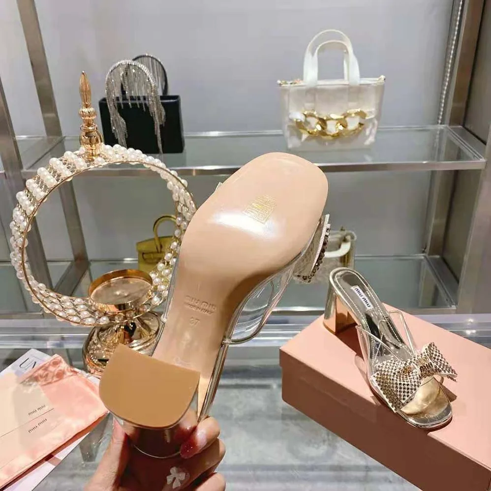 Miu Miu Vinyl and Metallic Leather Sandals with Crystals for Women