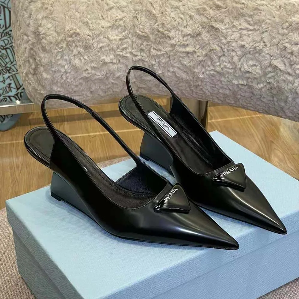 Prada Brushed Leather Slingback Pumps in 65mm Heel for Women in Black Prada Brushed Leather Slingback Pumps in 65mm Heel for Women in Black
