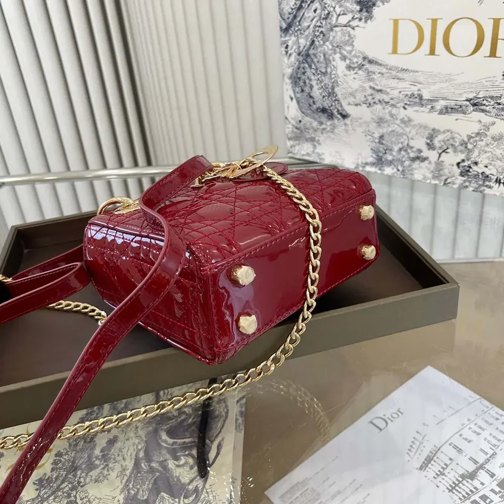 Dior Mini Lady Dior Bag Cherry Red Patent Cannage Calfskin for Women