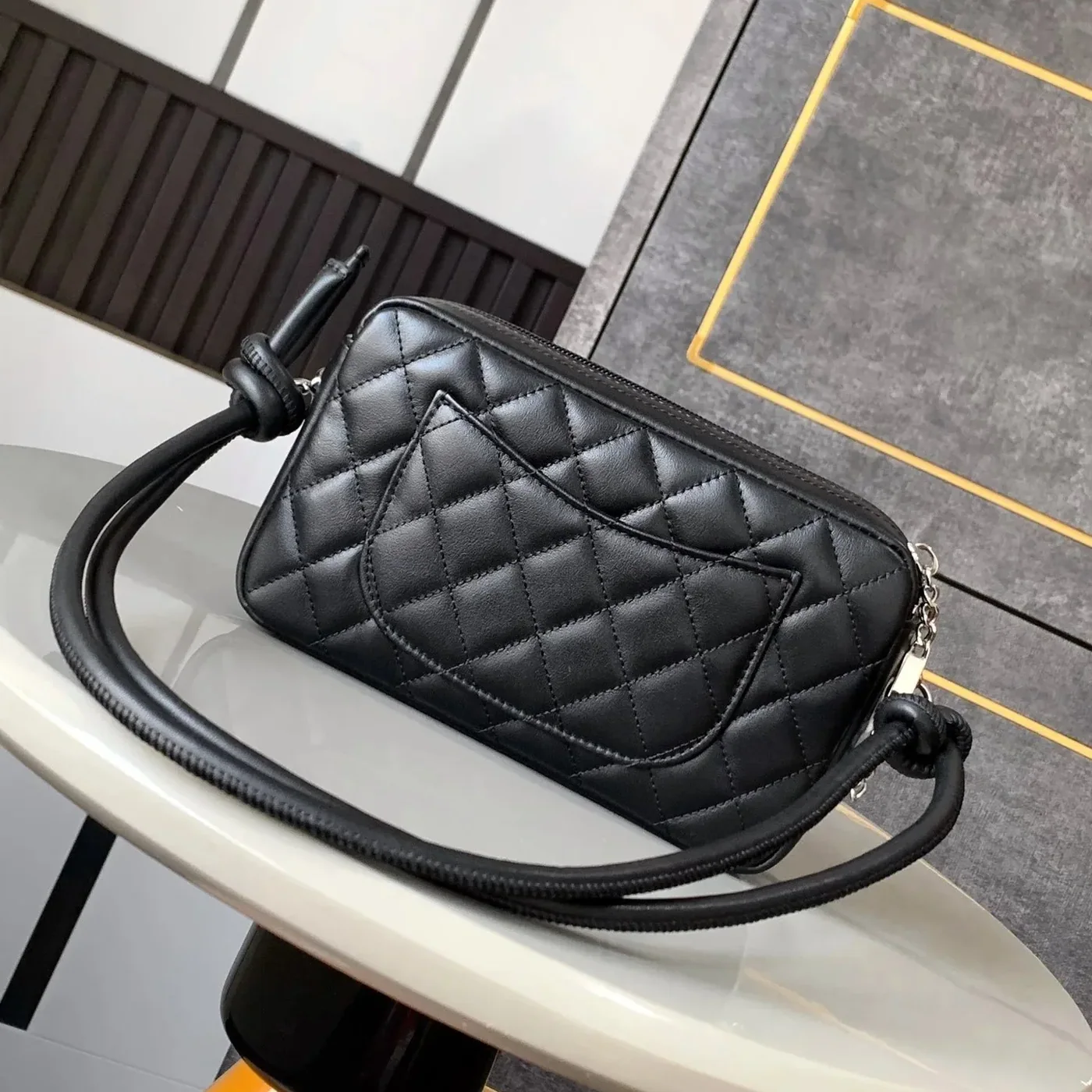 Chanel Cambon Pochette Shoulder Bag in Black/ White Silver Hardware Chanel Cambon Pochette Shoulder Bag in Black/ White Silver Hardware