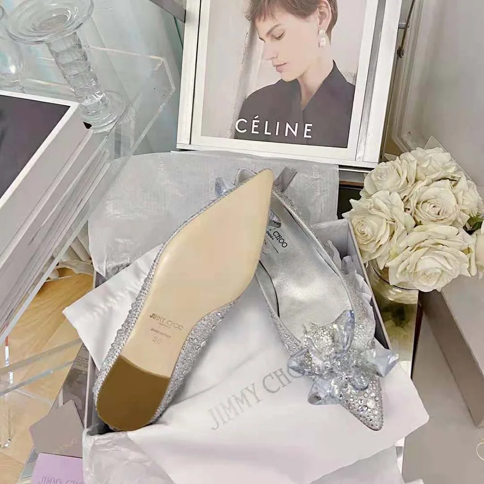 Jimmy Choo Attila Crystal Covered Pointy Toe Flats for Women Jimmy Choo Attila Crystal Covered Pointy Toe Flats for Women