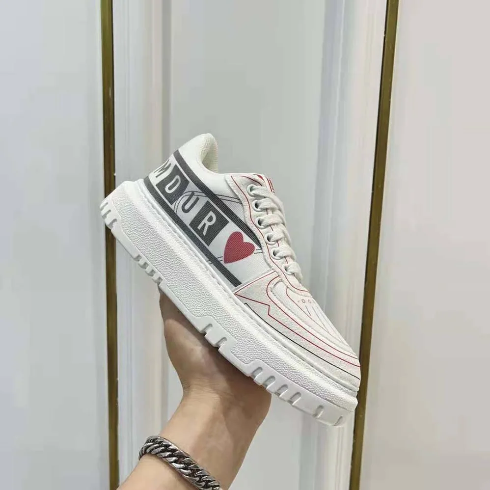 Dior Dioramour Dior Addict Sneaker White Black and Red D-Chess Heart Calfskin and Technical Fabric for Women Dior Dioramour Dior Addict Sneaker White Black and Red D-Chess Heart Calfskin and Technical Fabric for Women