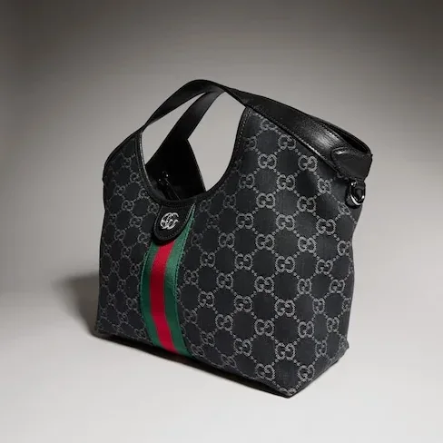 Gucci Giglio Small Tote Bag in Black Denim Palladium Hardware