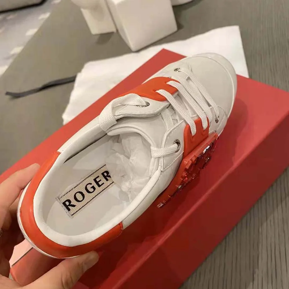 Roger Vivier Viv Skate Strass Buckle Sneakers in Soft Leather for Women in Red