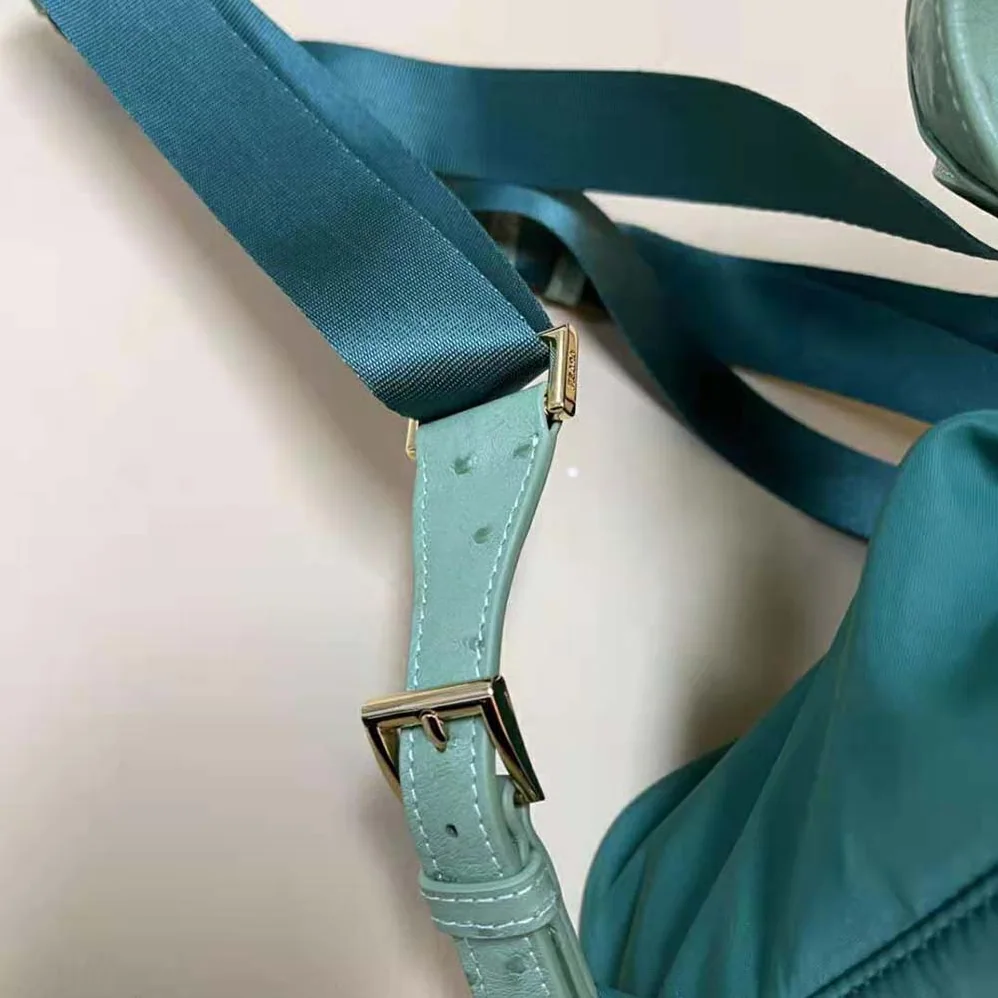 Prada Re-Nylon and Ostrich Leather Backpack for Women in Green
