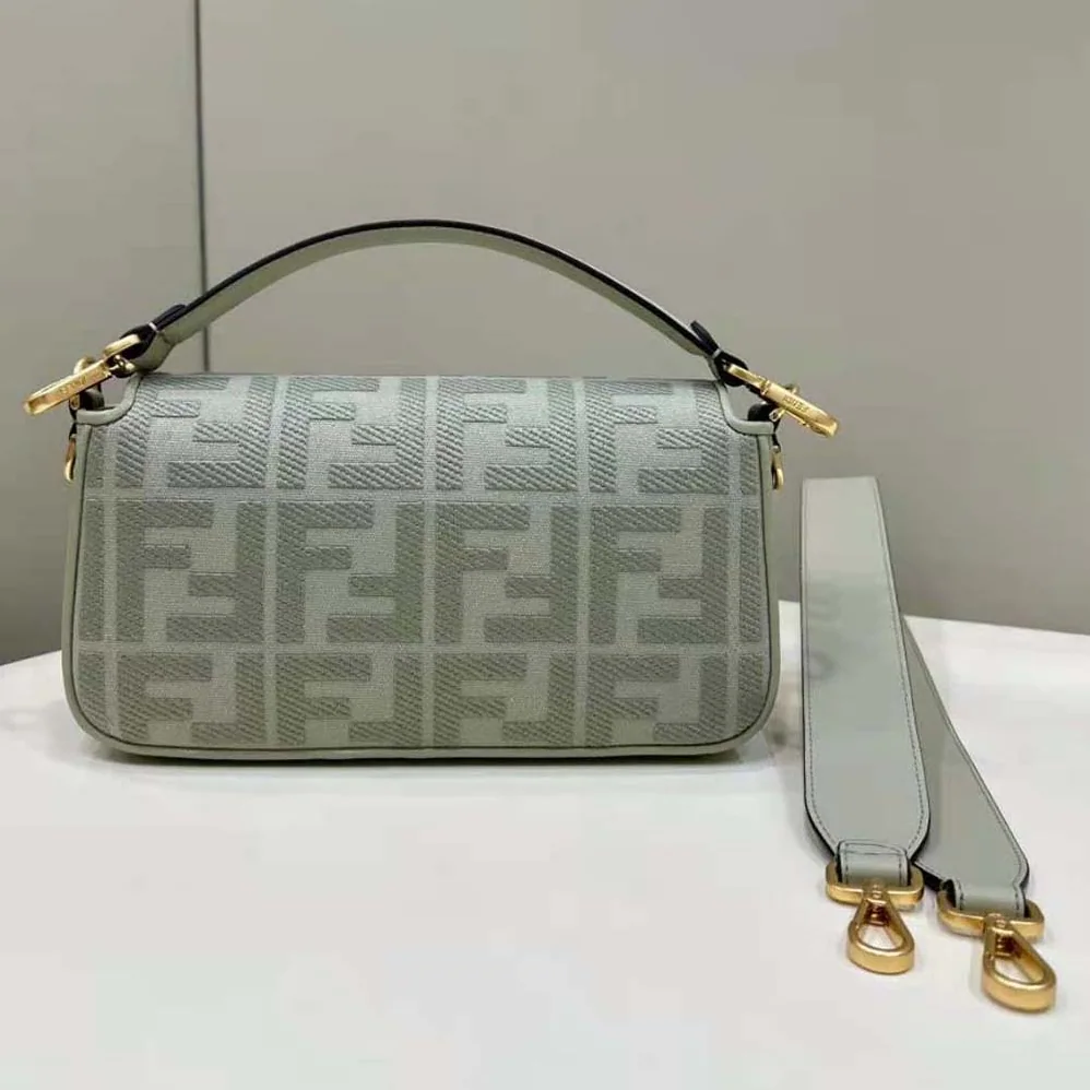 Fendi Baguette Light Green Canvas Bag with FF Embroidery for Women Fendi Baguette Light Green Canvas Bag with FF Embroidery for Women