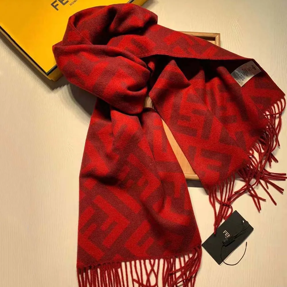 Fendi Long Scarf with Fringed Edges for Women in Red Fendi Long Scarf with Fringed Edges for Women in Red