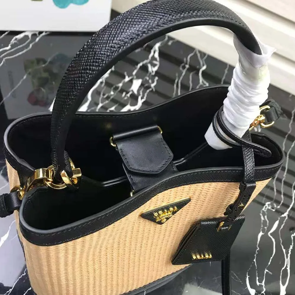 Prada Prada Panier Medium Straw Bag for Women in Black