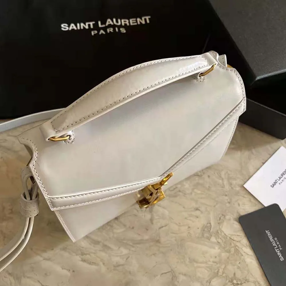 Saint Laurent YSL Cassandra Mini Top Handle Medium Bag in Grain DE Poudre Embossed Leather for Women