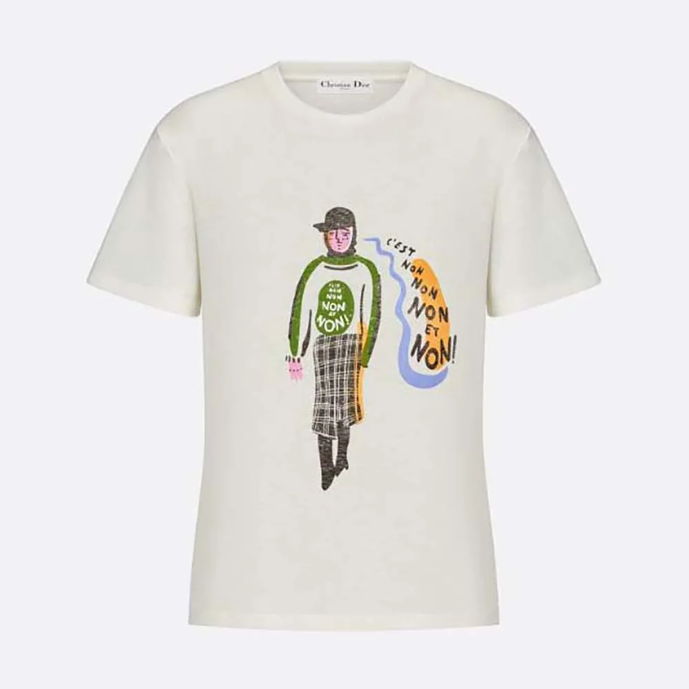Dior ‘C'Est Non Non Non Et Non' T-shirt Ecru Cotton Jersey and Linen for Women
