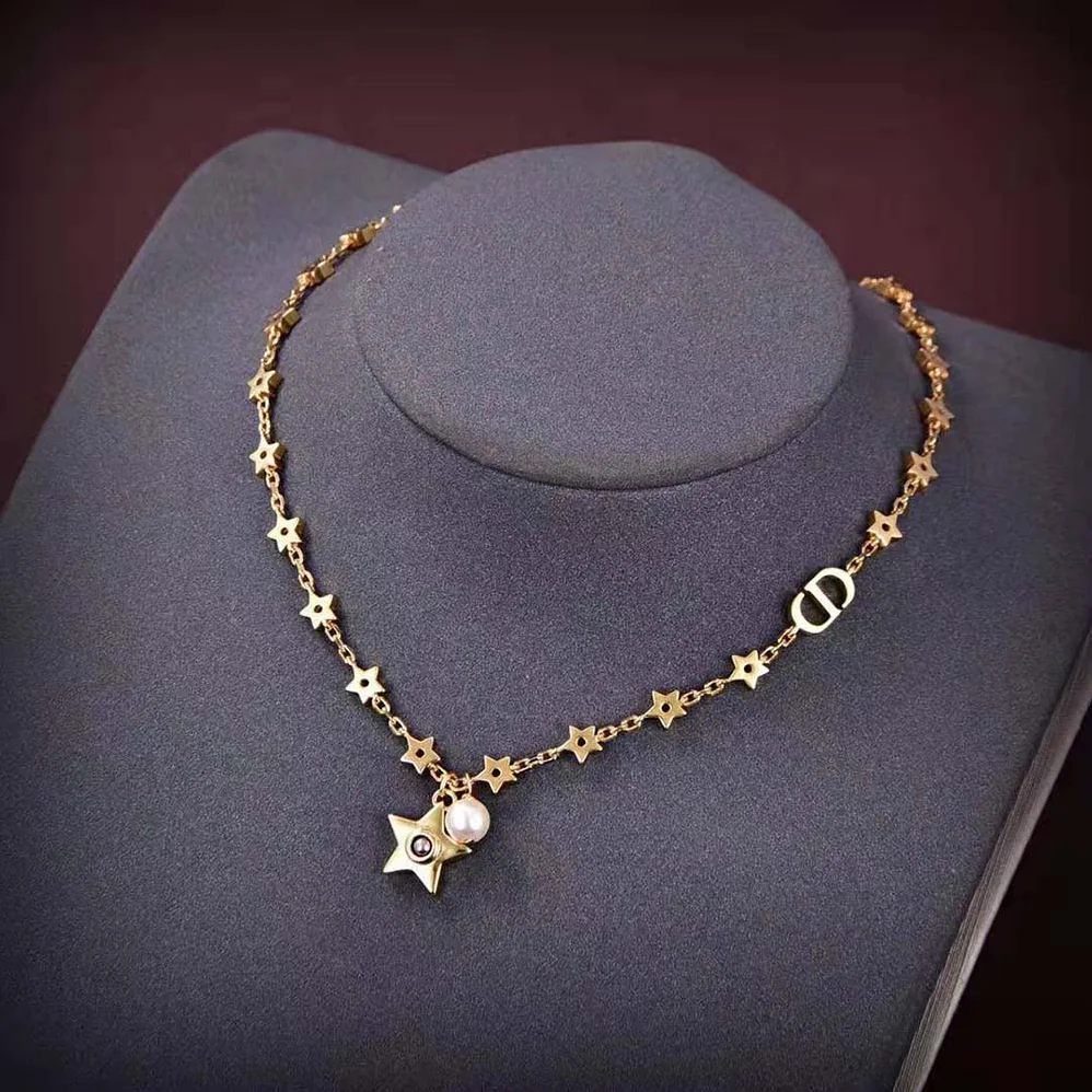 Dior Star Necklace Gold-Finish Metal with a White Resin Pearl and Mirror for Women