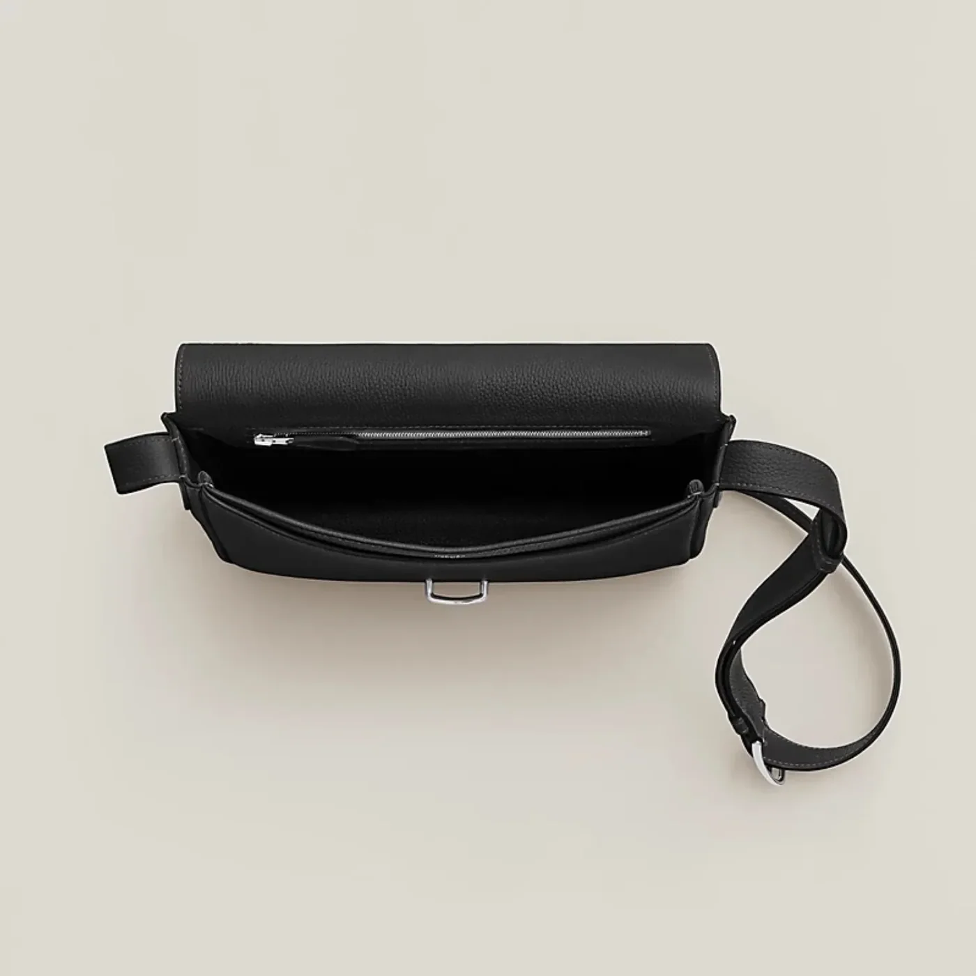 Hermes Steve Light Junior Messenger Crossbody Bag in Noir Silver Hardware
