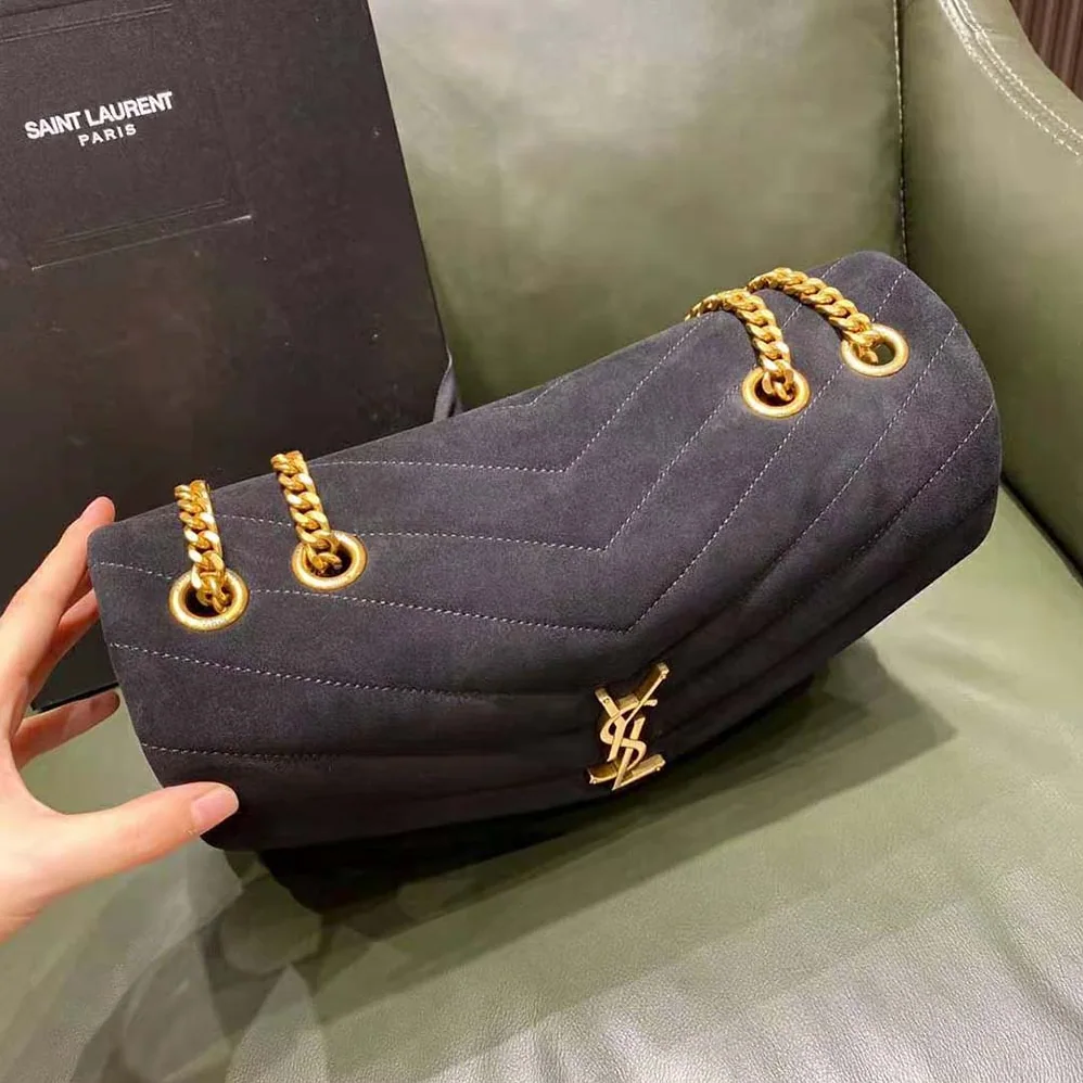 Saint Laurent YSL Loulou Medium Chain Bag in “Y”-Quilted Suede for Women in Black
