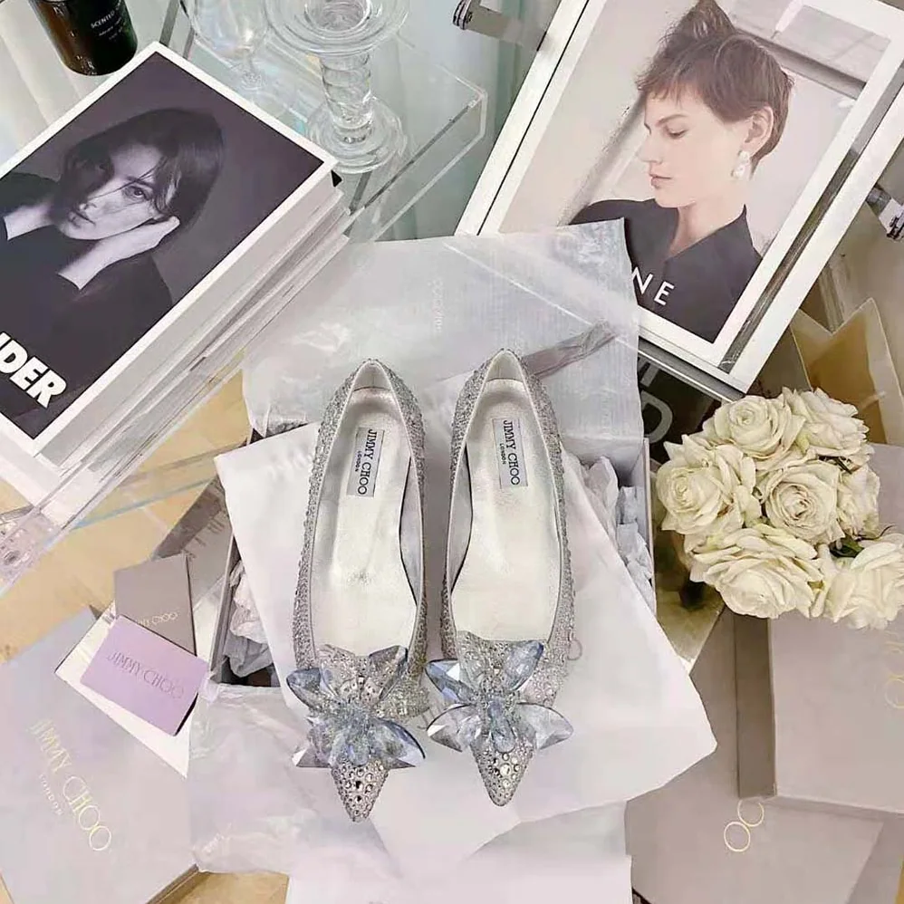 Jimmy Choo Attila Crystal Covered Pointy Toe Flats for Women Jimmy Choo Attila Crystal Covered Pointy Toe Flats for Women