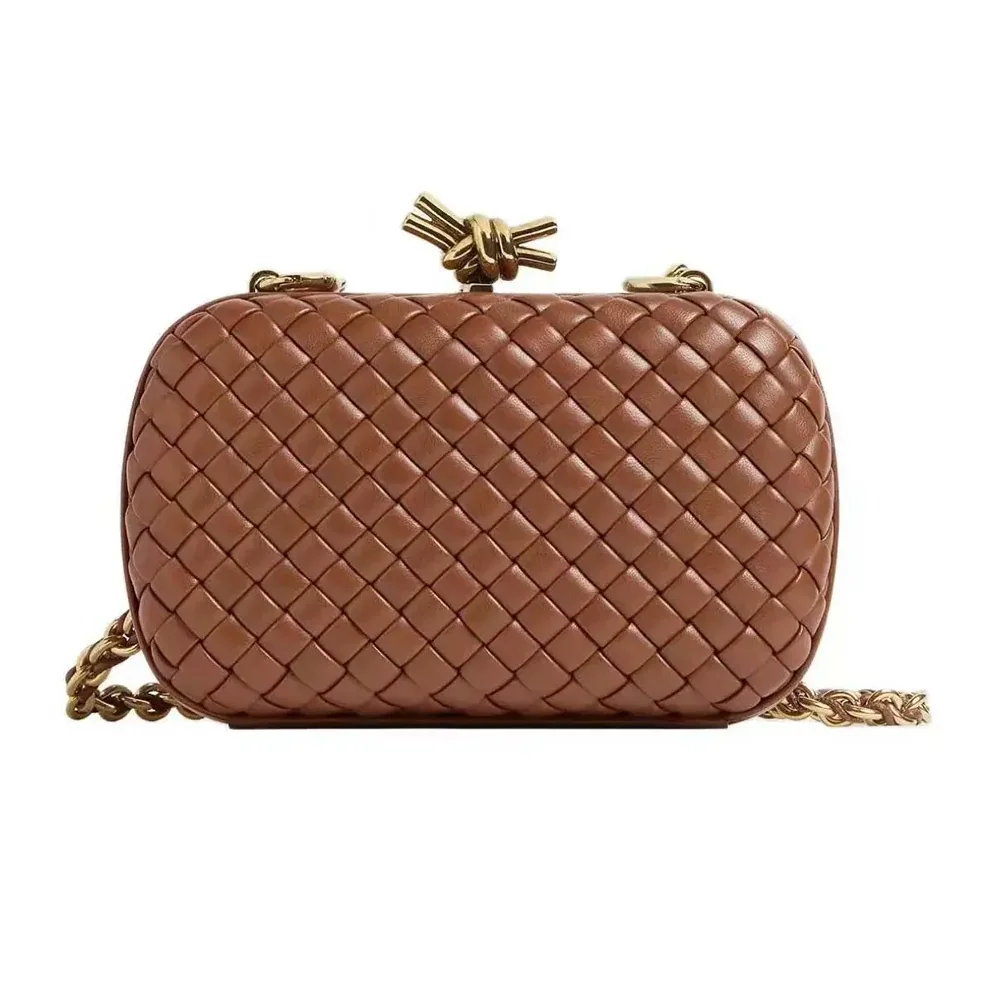 Bottega Veneta Knot Minaudière Clutch in Calfskin Leather for Women in Brown Bottega Veneta Knot Minaudière Clutch in Calfskin Leather for Women in Brown