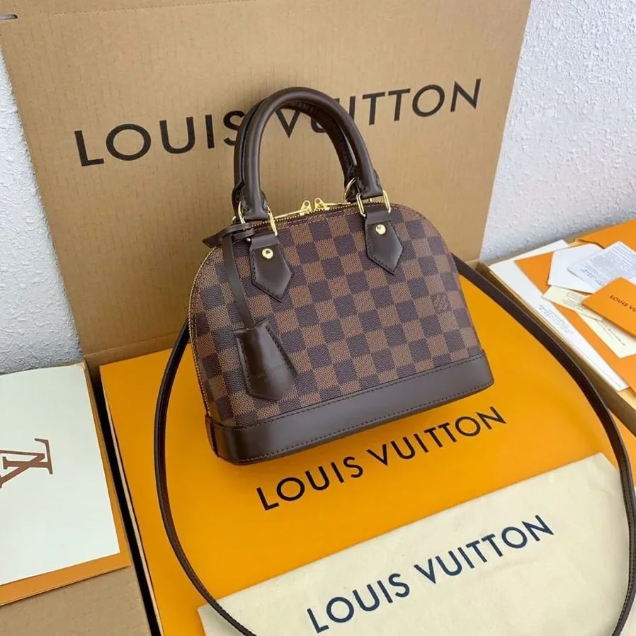 Louis Vuitton Alma BB Top Handle Bag in Damier Brown Gold Hardware Louis Vuitton Alma BB Top Handle Bag in Damier Brown Gold Hardware