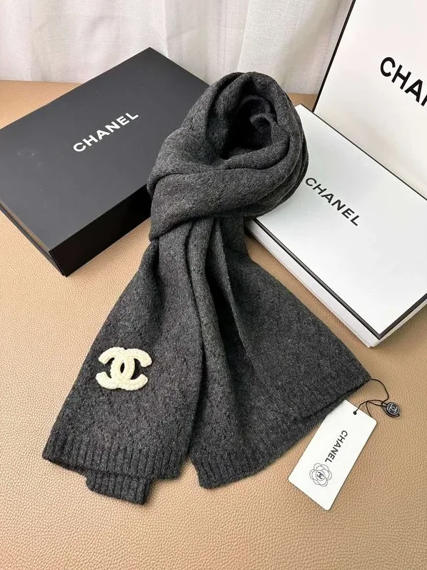 Chanel Double C Pattern Cashmere Scarf Black Chanel Double C Pattern Cashmere Scarf Black