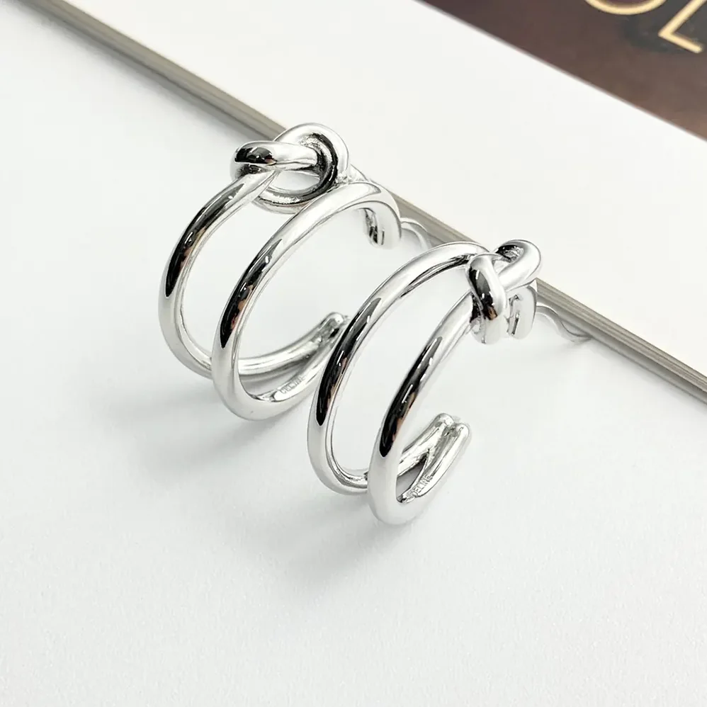 Celine Knot Double Hoops in Brass with Rhodium Finish for Women