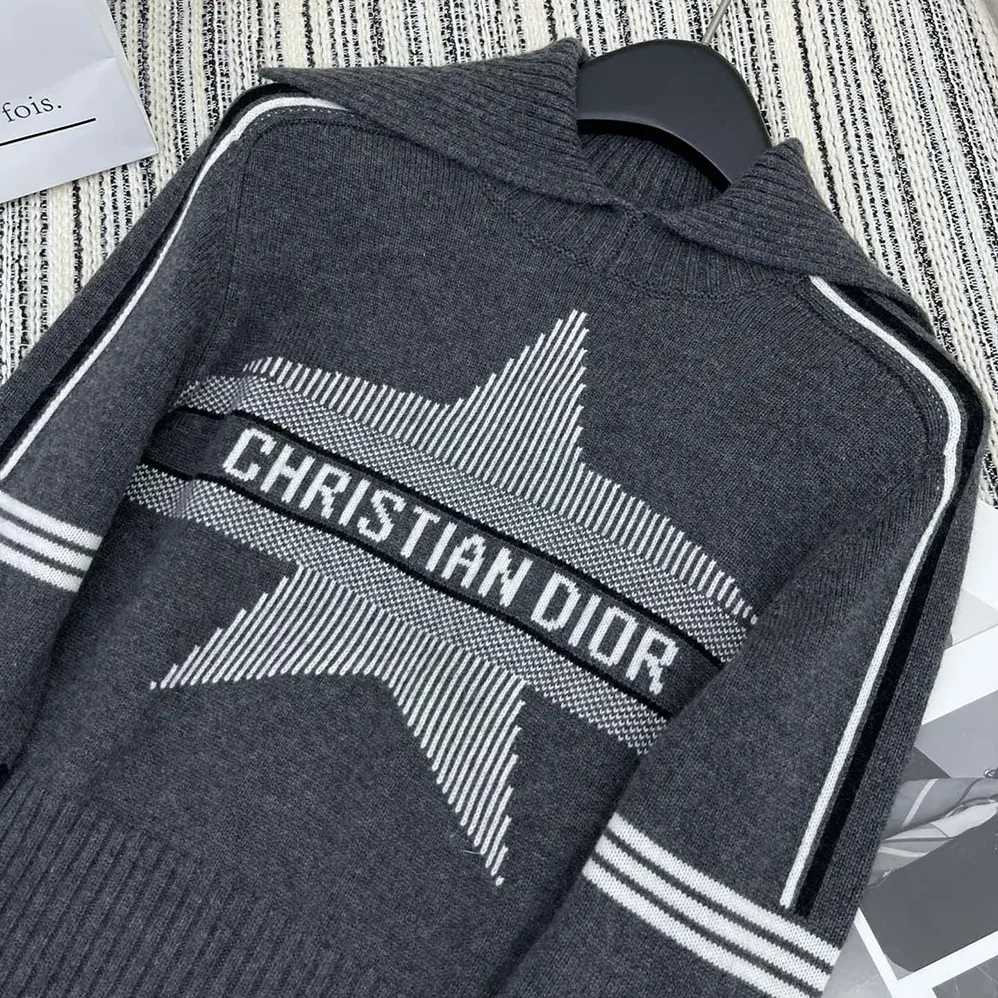 Dior DiorAlps Mock Neck Sweater Gray Virgin Wool and Cashmere Knit with White Dior Star Motif for Women