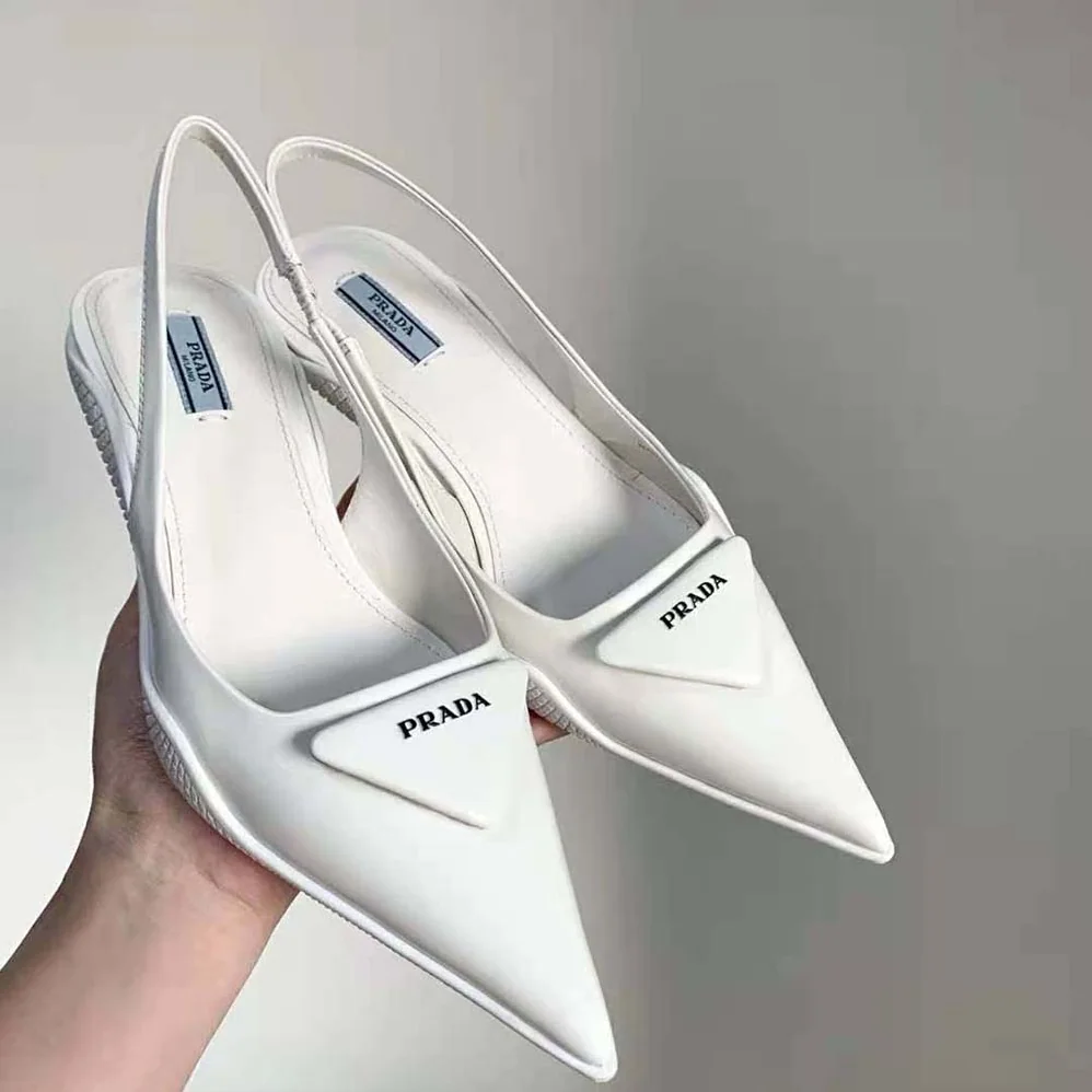 Prada Brushed Leather Slingback Pumps for Women in White