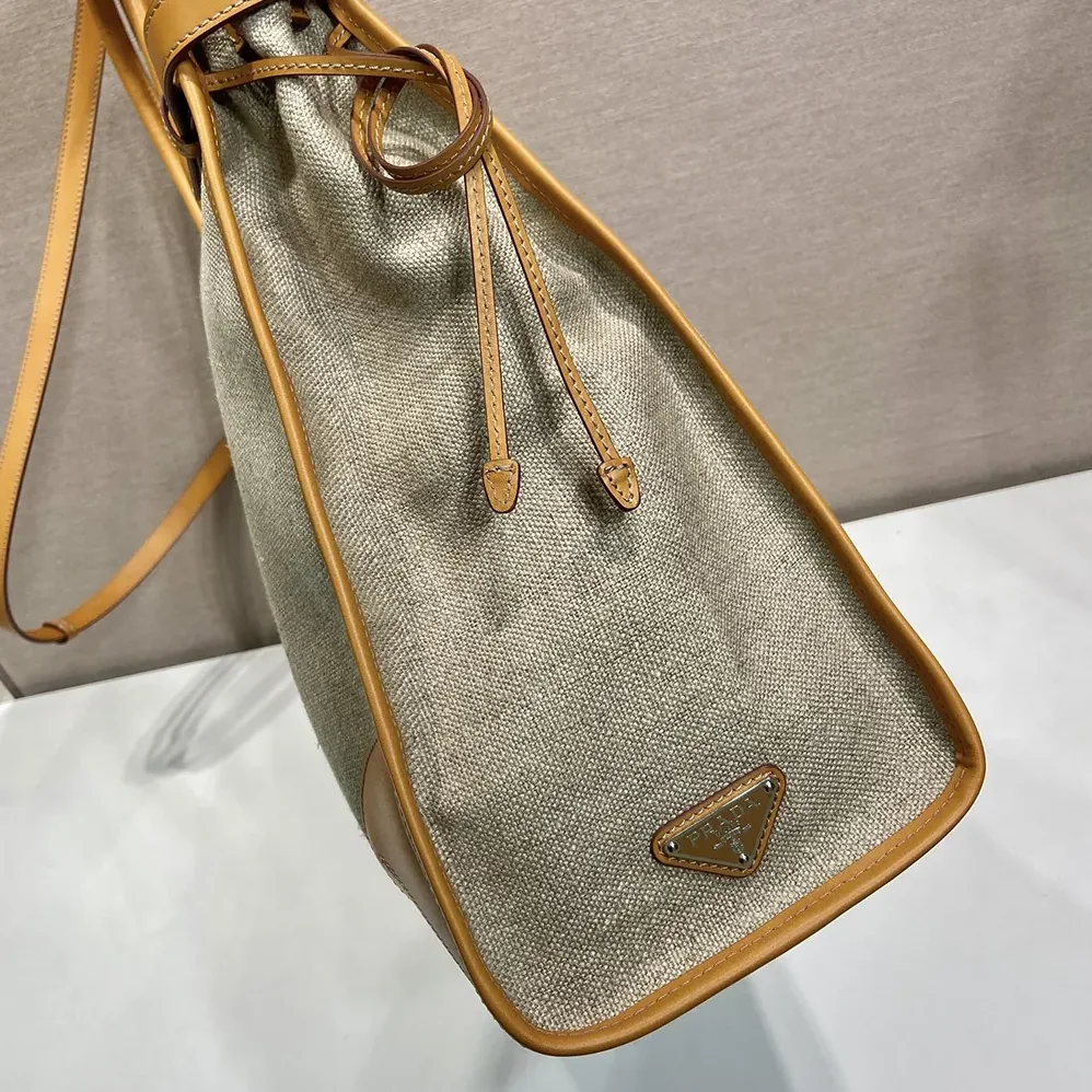 Prada Bonnie Linen and Leather Tote Bag for Unisex Prada Bonnie Linen and Leather Tote Bag for Unisex