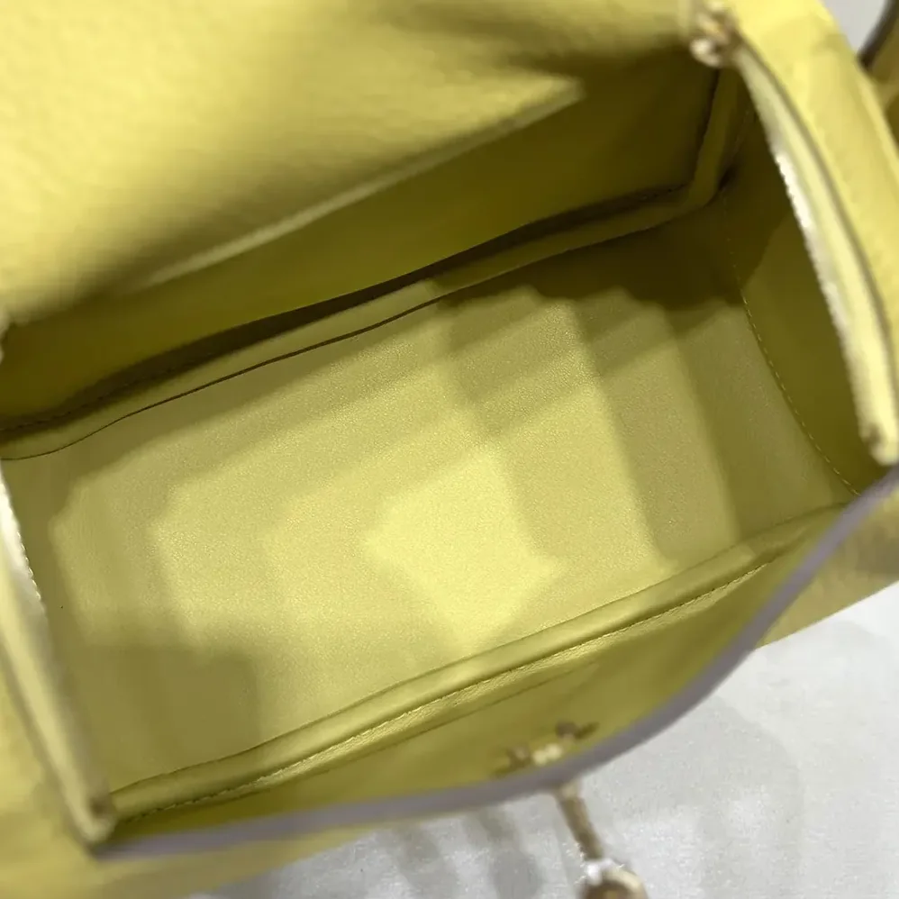 Hermes Lindy Mini 19 in Clemence Leather for Women in Yellow/Gold Hermes Lindy Mini 19 in Clemence Leather for Women in Yellow/Gold