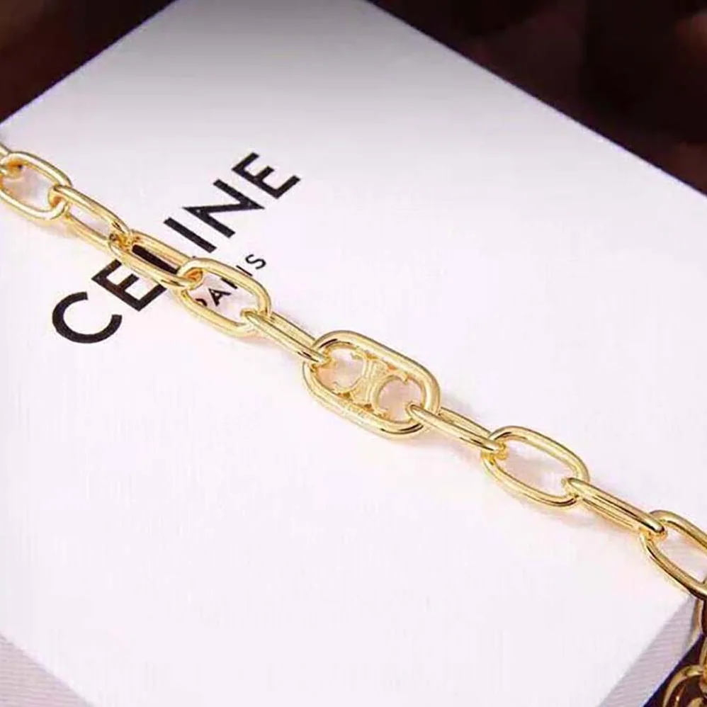 Celine Triomphe Link Necklace in Brass with Gold Finish for Women Celine Triomphe Link Necklace in Brass with Gold Finish for Women