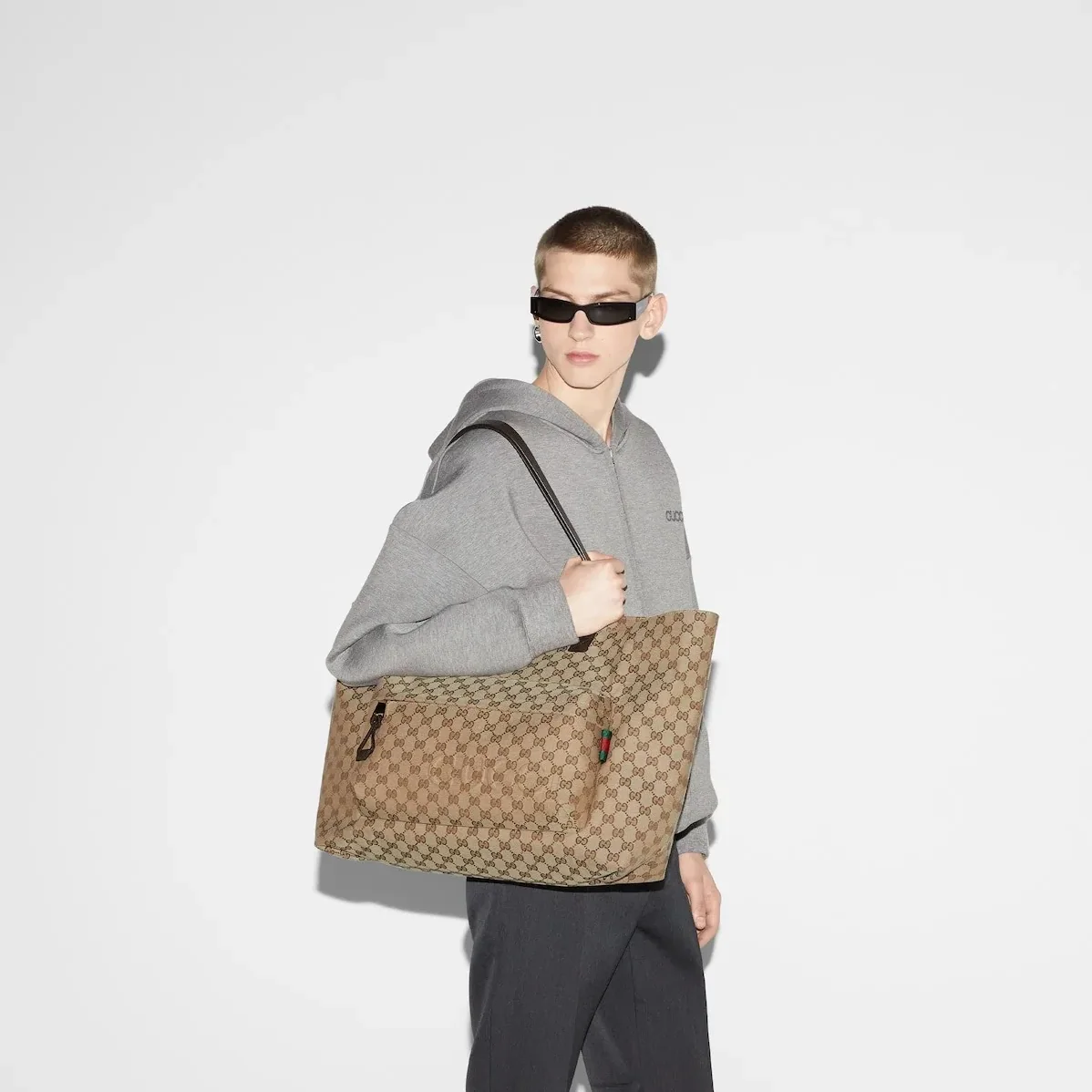 Gucci GG Canvas Maxi Tote Bag Beige And Dark Brown /