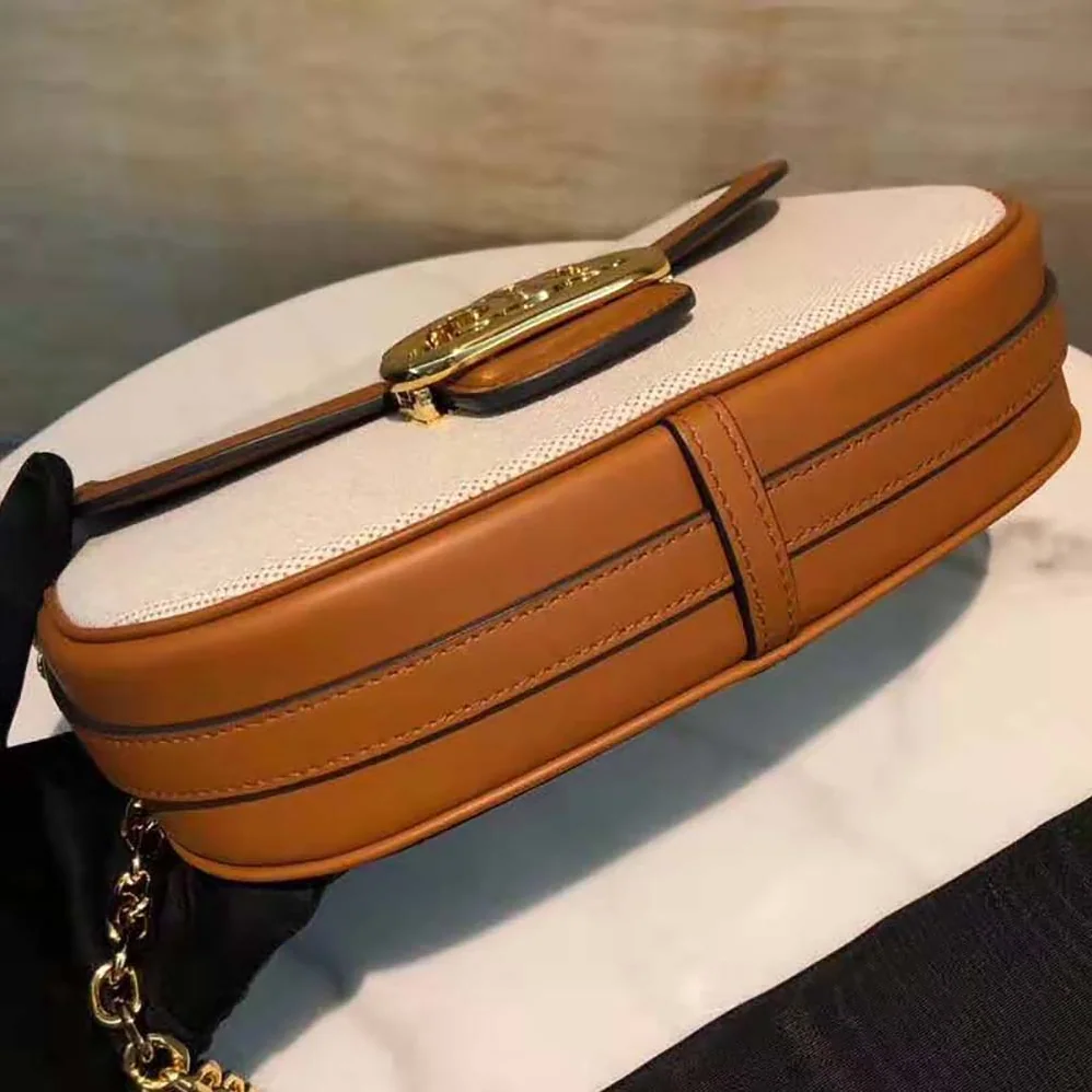 Celine Medium Chain Maillon Triomphe Bag in Textile and Calfskin for Women Celine Medium Chain Maillon Triomphe Bag in Textile and Calfskin for Women