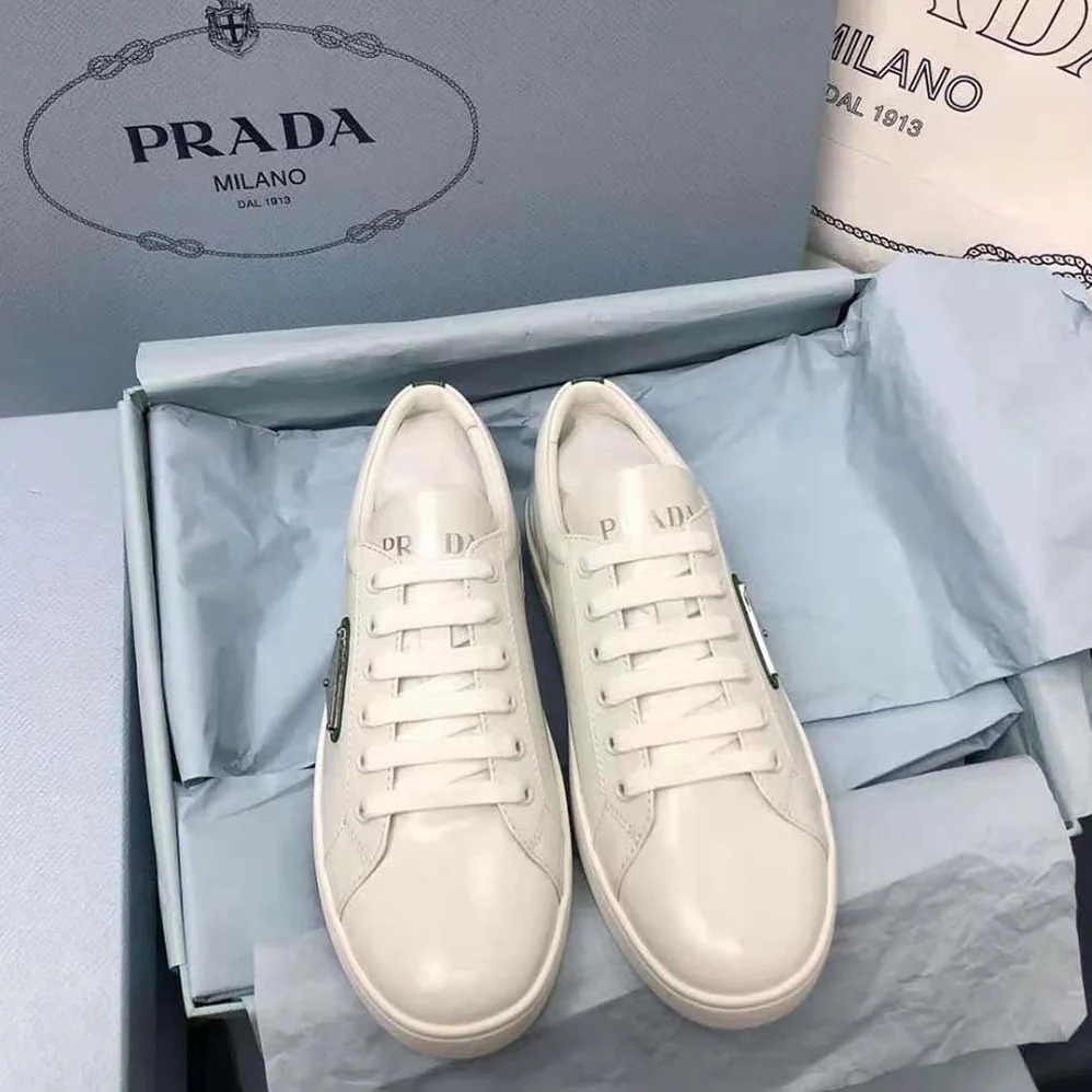 Prada Brushed Leather Sneakers for Men in Green