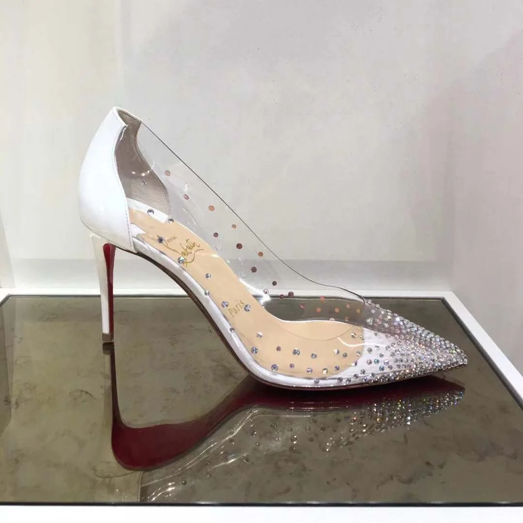 Christian Louboutin Degrastrass Pvc 85 mm Crystal Latte Patent Leather Shoes White for Women Christian Louboutin Degrastrass Pvc 85 mm Crystal Latte Patent Leather Shoes White for Women