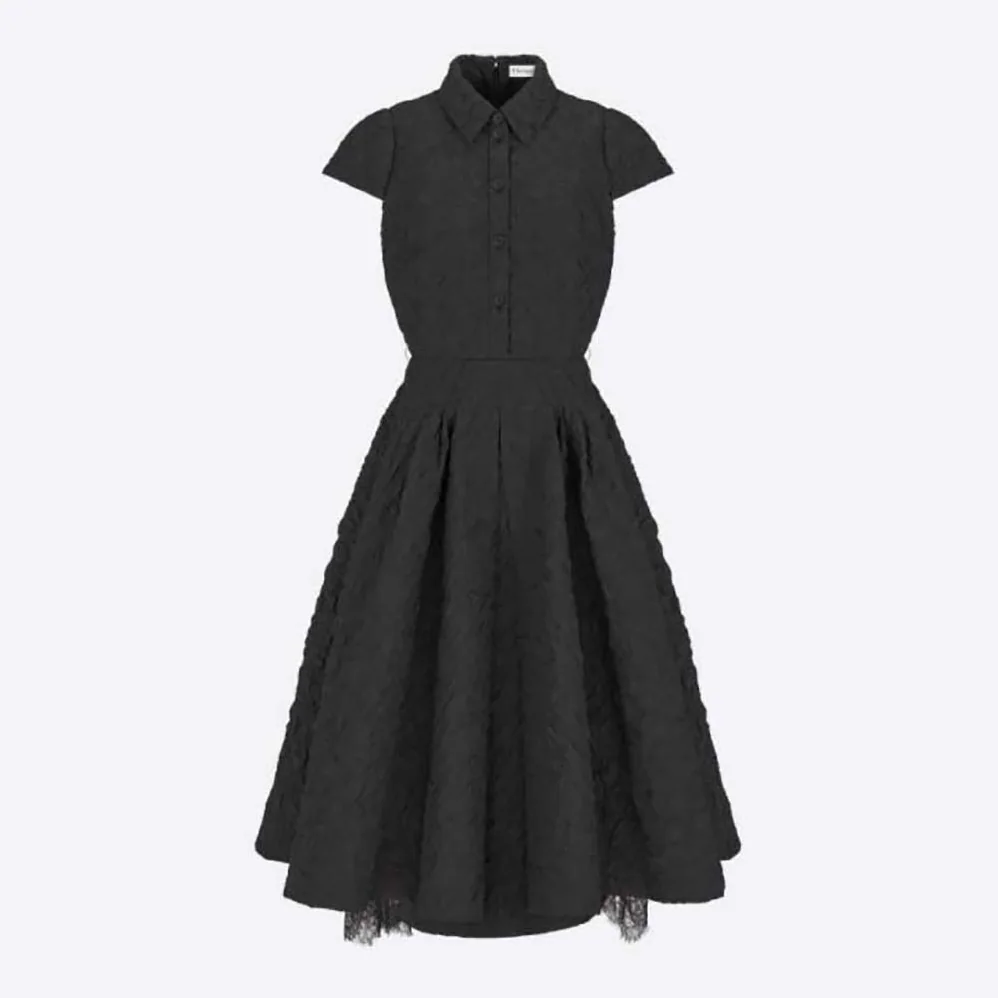 Dior Dress with Belt Black Cloqué Technical Fabric for Women