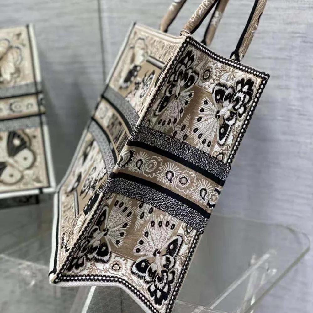 Dior Large Dior Book Tote Beige Multicolor Butterfly Bandana Embroidery for Women