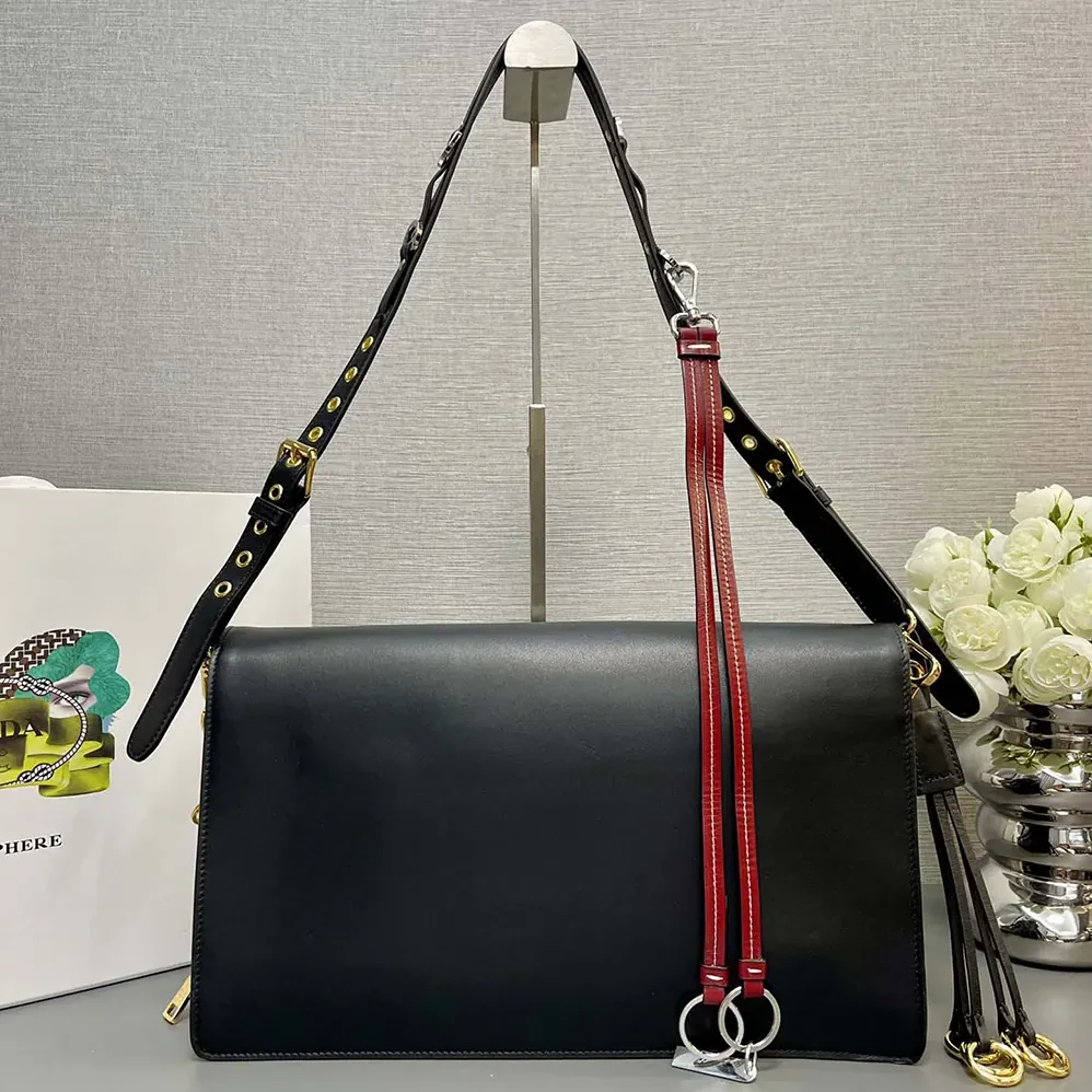 Prada Soft Sound Large Leather Shoulder Bag with Charms for Women in Black