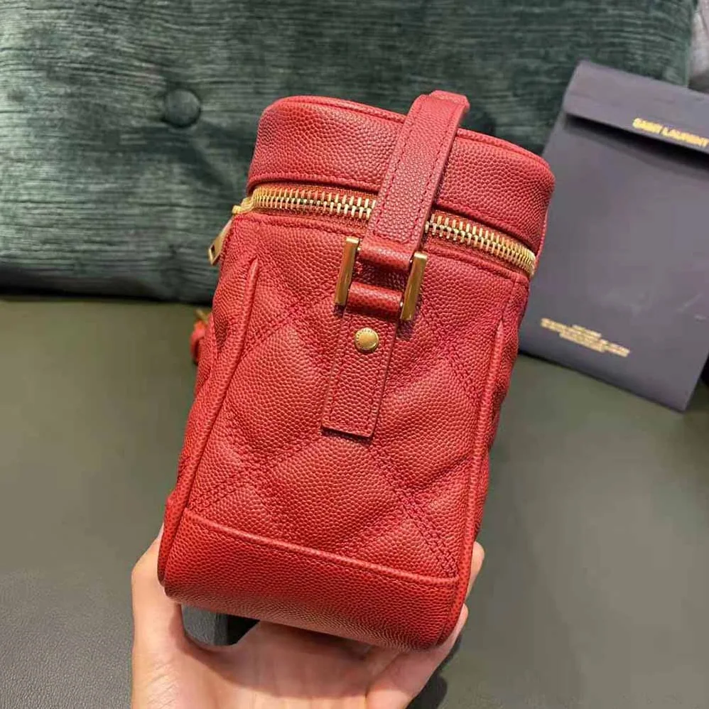 Saint Laurent YSL 80's Vanity Bag in Carre-Quilted Grain DE Poudre Embossed Leather for Women Saint Laurent YSL 80's Vanity Bag in Carre-Quilted Grain DE Poudre Embossed Leather for Women