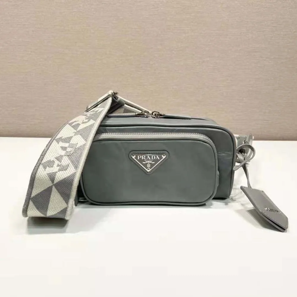 Prada Nappa Antique Leather Multi-Pocket Shoulder Bag for Women in Gray
